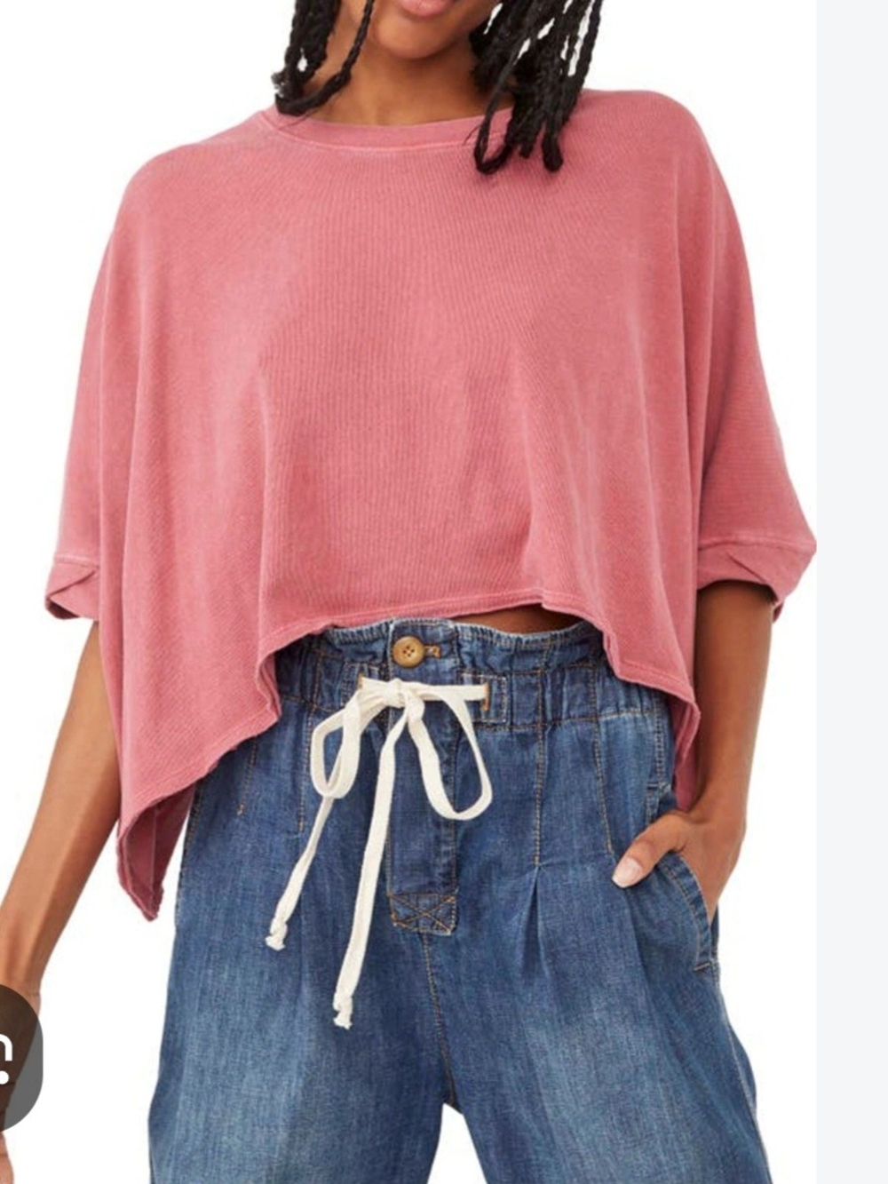 We The Free Boxy Cropped Top in Dusty Rose Small